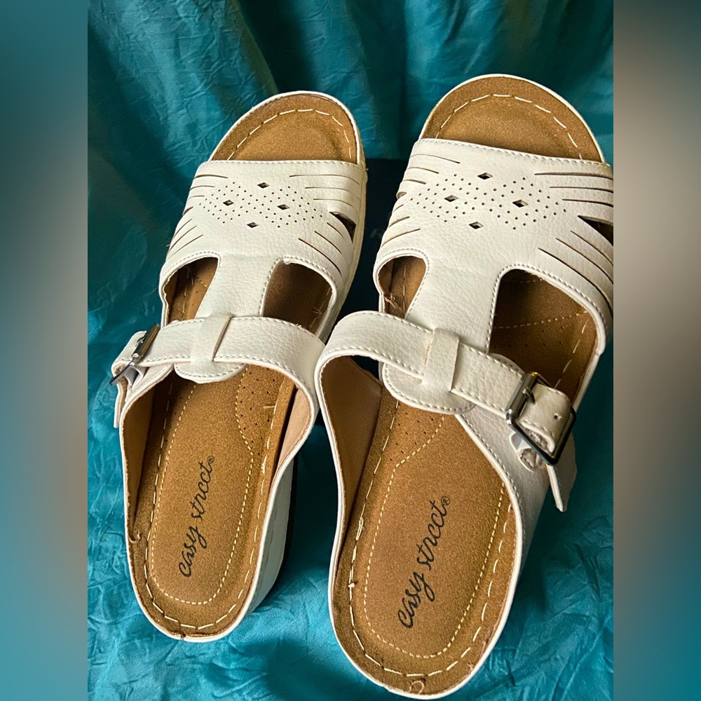 Easy Street White Sandals with a Buckle Strap